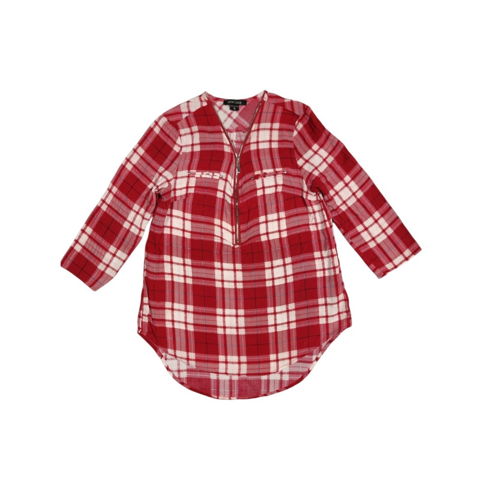 New Look Red Plaid Half Sleeve Blouse Size M